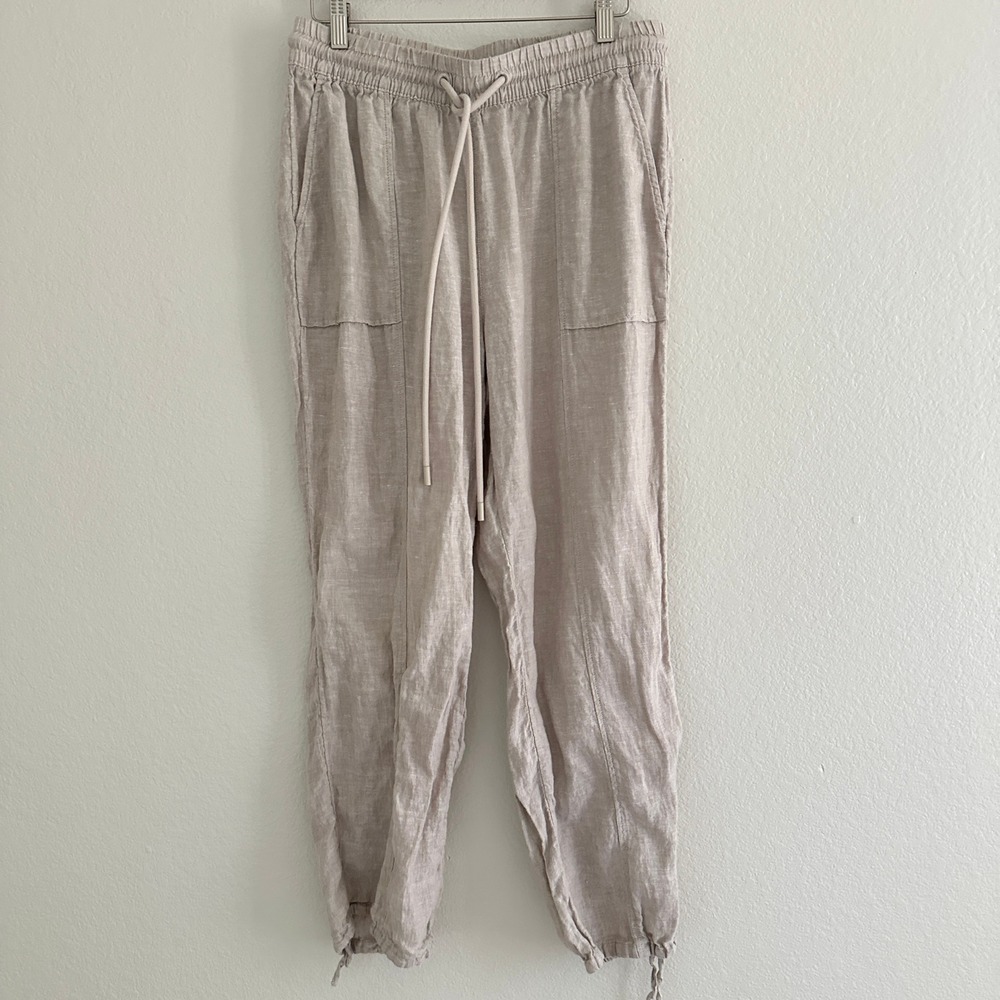 Rachel Zoe Linen Joggers Womens Large Beige Drawstring Elastic Waist Pants